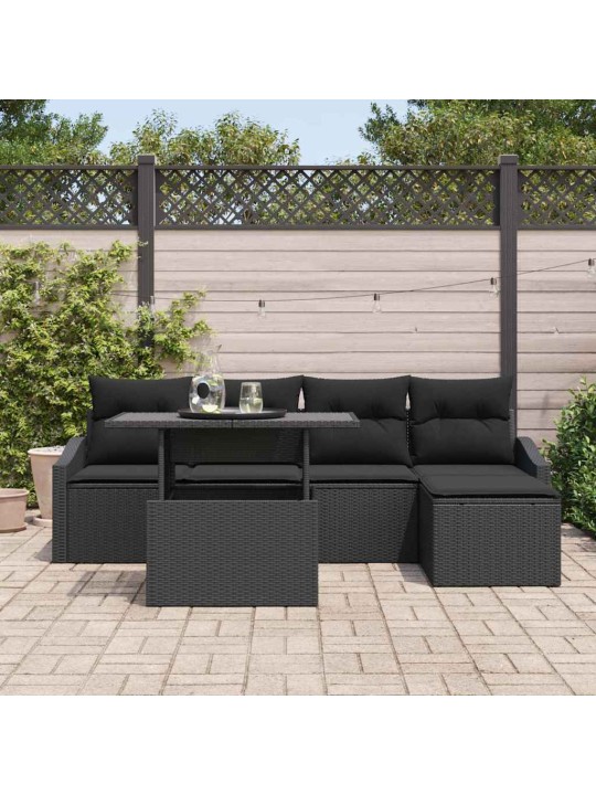 Dārza dīvānu komplekts ar spilvenu 6 pcs melna