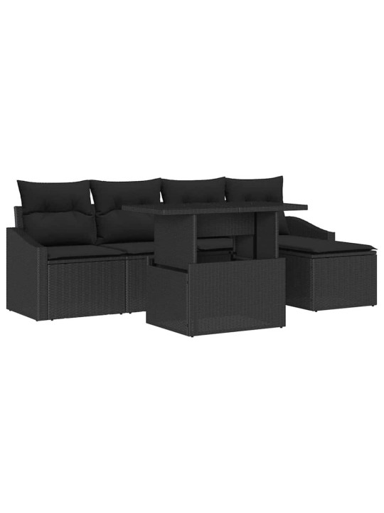 Dārza dīvānu komplekts ar spilvenu 6 pcs melna