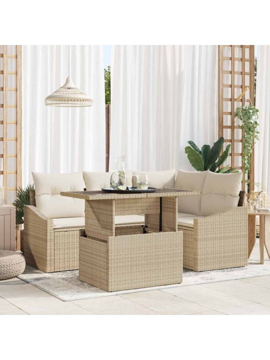 Dārza dīvānu komplekts 5 pcs bēša un krēmkrāsa 100 x 55 x 73 cm