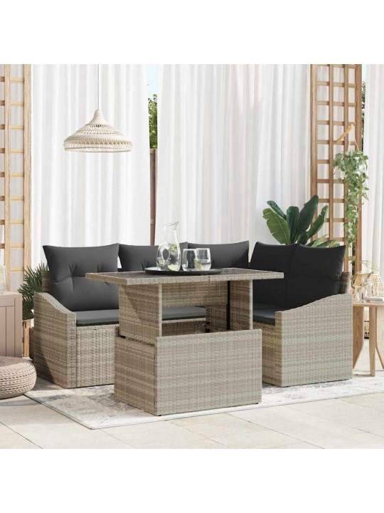 Dārza dīvānu komplekts 5 pcs gaiši pelēka 100 x 55 x 73 cm