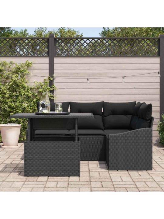 Dārza dīvānu komplekts ar spilvenu 5 pcs melna 100 x 55 x 73 cm