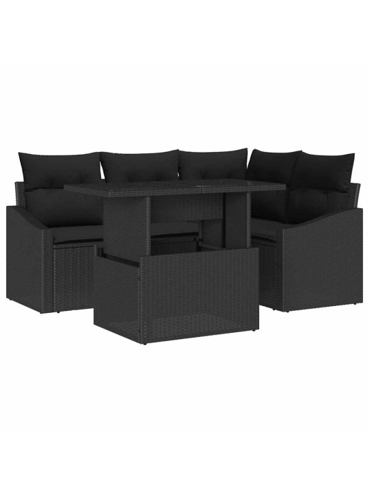 Dārza dīvānu komplekts ar spilvenu 5 pcs melna 100 x 55 x 73 cm