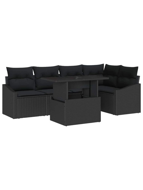 Dārza dīvānu komplekts ar spilvenu 6 pcs melna 100 x 55 x 73 cm
