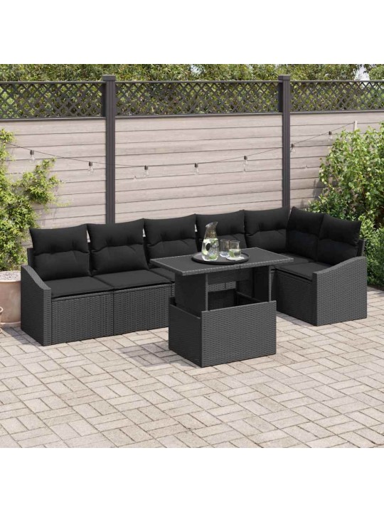 Dārza dīvānu komplekts ar spilvenu 7 pcs melna 100 x 55 x 73 cm