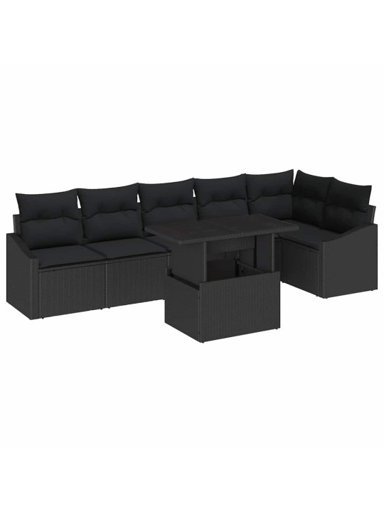 Dārza dīvānu komplekts ar spilvenu 7 pcs melna 100 x 55 x 73 cm