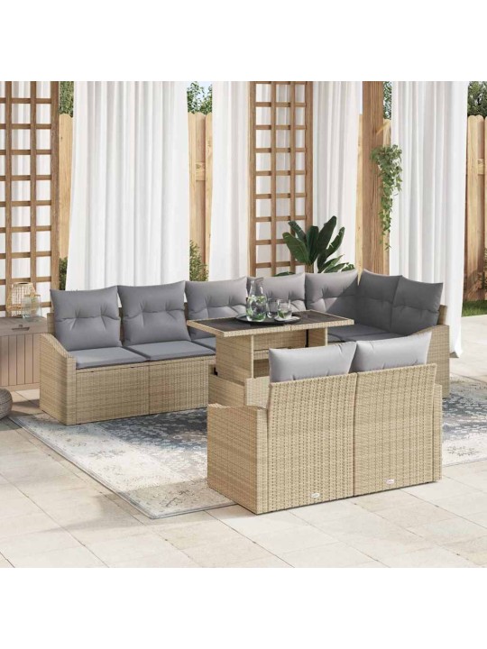 Dārza dīvānu komplekts ar spilvenu 9 pcs bēša un gaiši pelēka