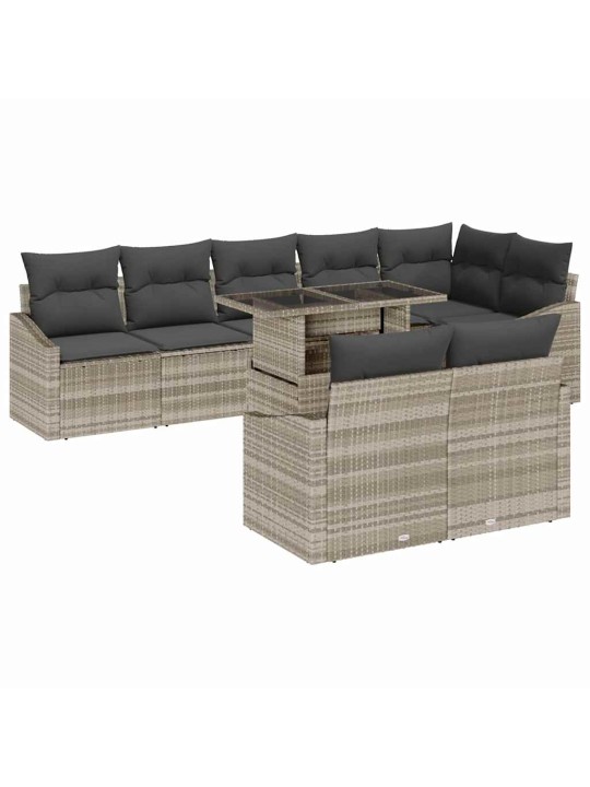 Dārza dīvānu komplekts 9 pcs gaiši pelēka 100 x 55 x 73 cm