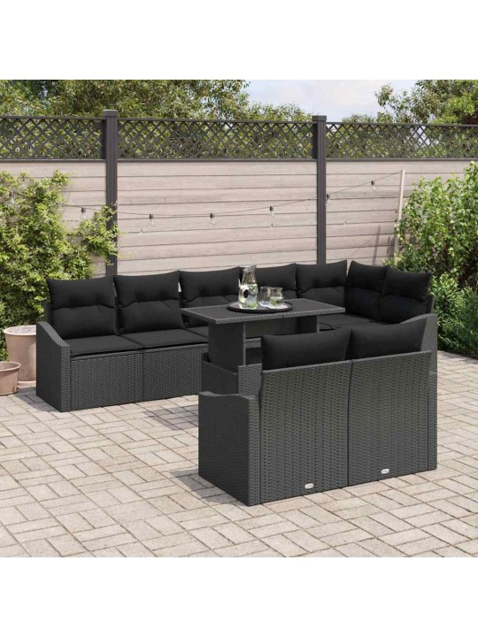 Dārza dīvānu komplekts ar spilvenu 9 pcs melna 100 x 55 x 73 cm
