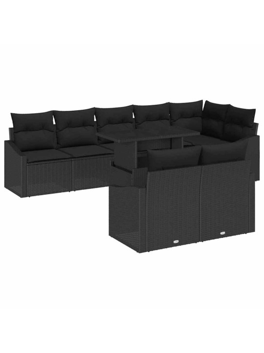 Dārza dīvānu komplekts ar spilvenu 9 pcs melna 100 x 55 x 73 cm