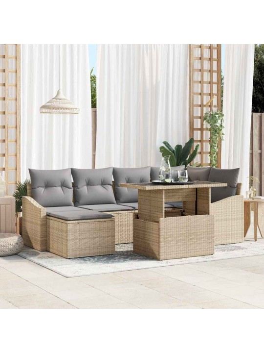 Dārza dīvānu komplekts ar spilvenu 7 pcs bēša un gaiši pelēka
