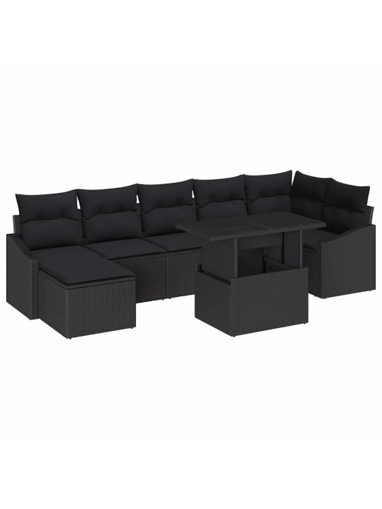 Dārza dīvānu komplekts ar spilvenu 8 pcs melna