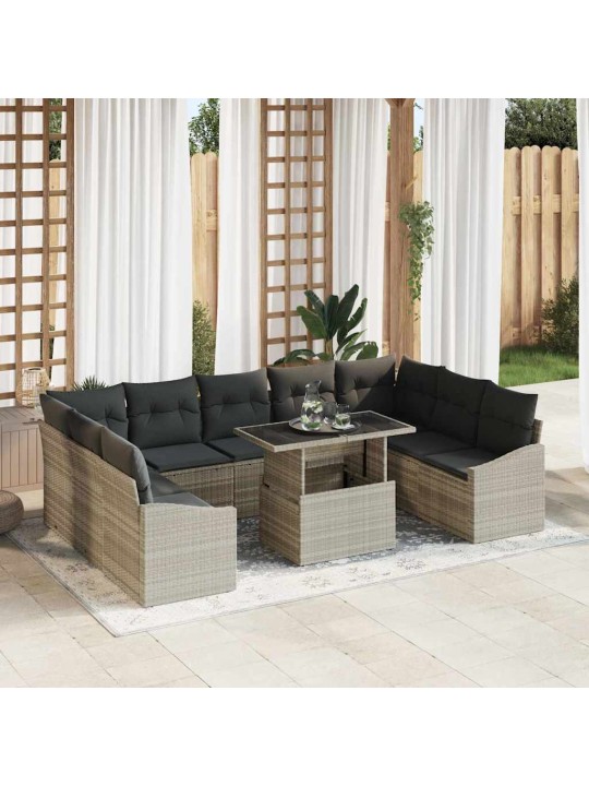 Dārza dīvānu komplekts 10 pcs gaiši pelēka 100 x 55 x 73 cm