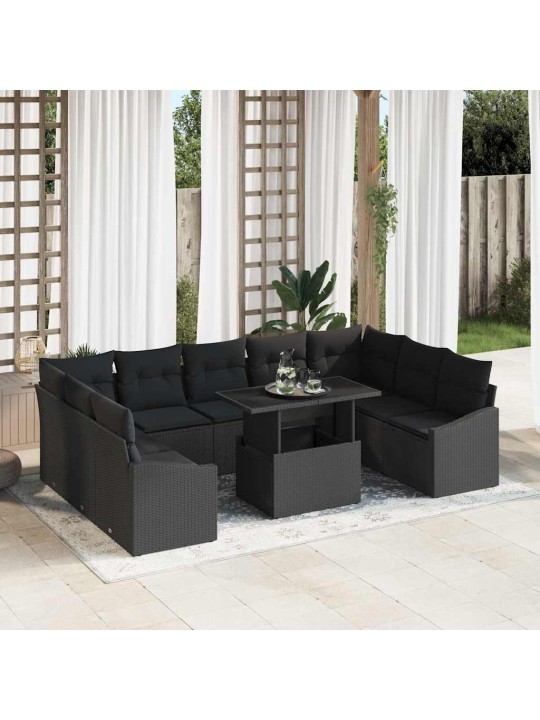 Dārza dīvānu komplekts 10 pcs melna 100 x 55 x 73 cm