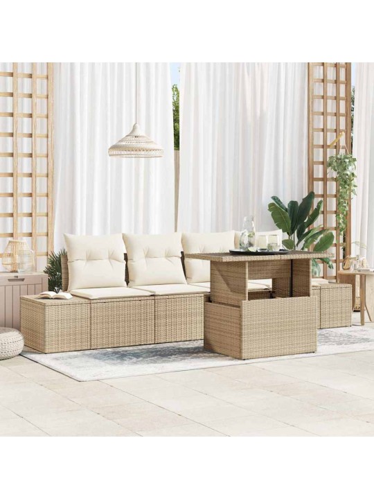 Dārza dīvānu komplekts 5 pcs bēša un krēmkrāsa 100 x 55 x 73 cm