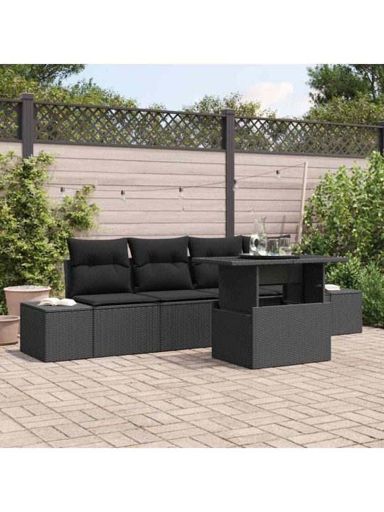 Dārza dīvānu komplekts ar spilvenu 5 pcs melna 100 x 55 x 73 cm