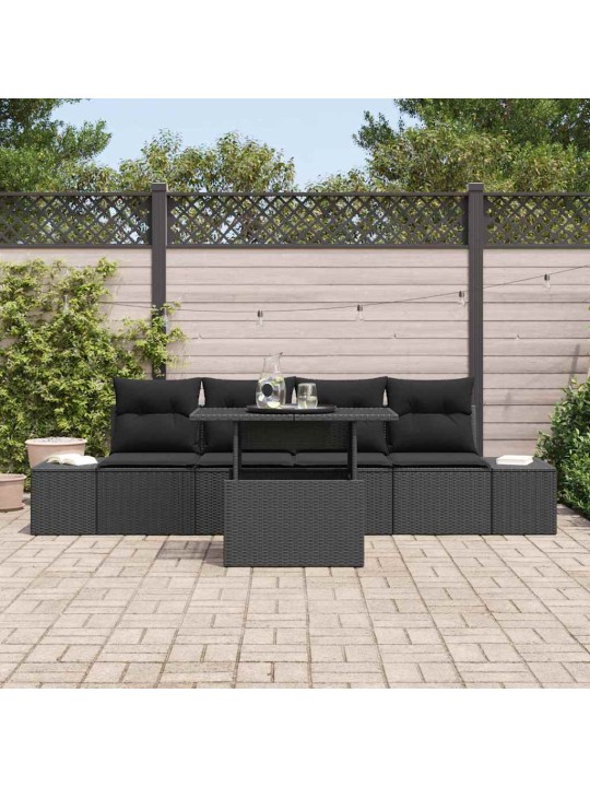 Dārza dīvānu komplekts ar spilvenu 5 pcs melna 100 x 55 x 73 cm
