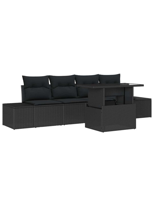 Dārza dīvānu komplekts ar spilvenu 5 pcs melna 100 x 55 x 73 cm