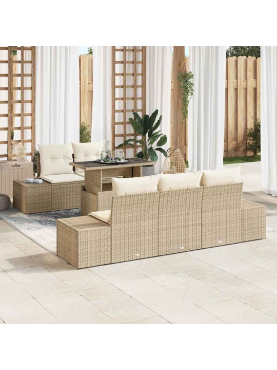 Dārza dīvānu komplekts 6 pcs bēša un krēmkrāsa 100 x 55 x 73 cm