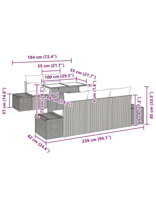 Dārza dīvānu komplekts ar spilvenu 6 pcs melna 100 x 55 x 73 cm