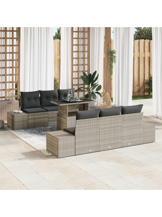 Dārza dīvānu komplekts 7 pcs gaiši pelēka 100 x 55 x 73 cm
