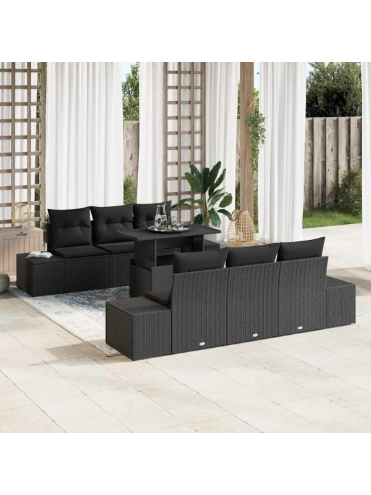 Dārza dīvānu komplekts ar spilvenu 7 pcs melna 100 x 55 x 73 cm