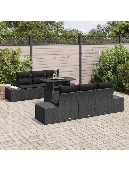 Dārza dīvānu komplekts ar spilvenu 7 pcs melna 100 x 55 x 73 cm