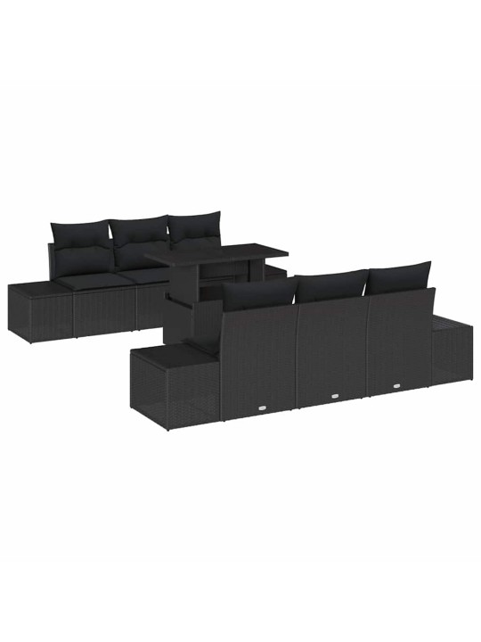 Dārza dīvānu komplekts ar spilvenu 7 pcs melna 100 x 55 x 73 cm