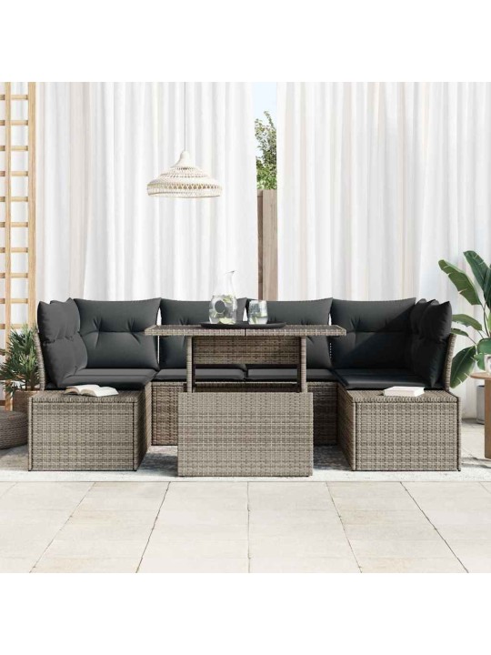 Dārza dīvānu komplekts 7 pcs pelēka 100 x 55 x 73 cm