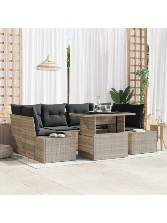 Dārza dīvānu komplekts 7 pcs gaiši pelēka 100 x 55 x 73 cm