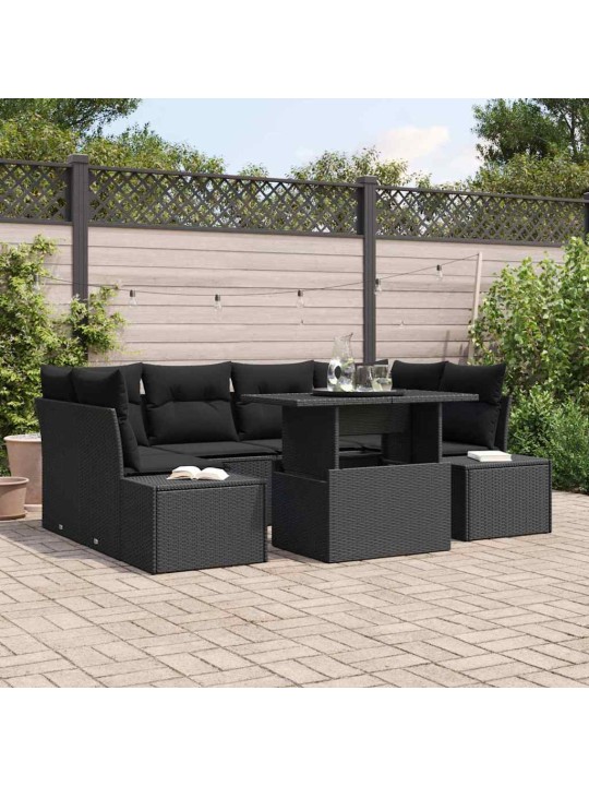 Dārza dīvānu komplekts ar spilvenu 7 pcs melna 100 x 55 x 73 cm