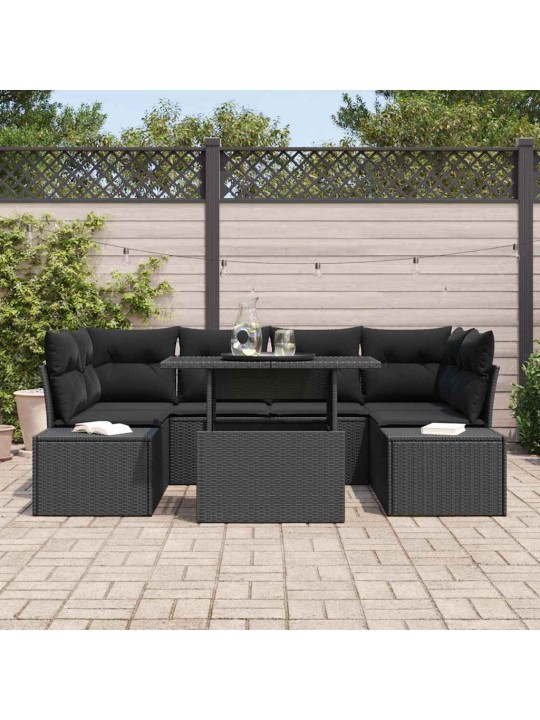 Dārza dīvānu komplekts ar spilvenu 7 pcs melna 100 x 55 x 73 cm