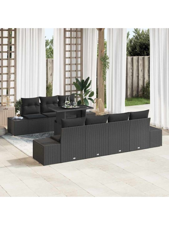 Dārza dīvānu komplekts ar spilvenu 8 pcs melna 100 x 55 x 73 cm