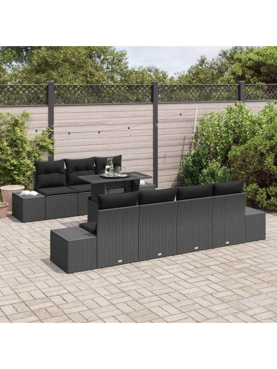 Dārza dīvānu komplekts ar spilvenu 8 pcs melna 100 x 55 x 73 cm