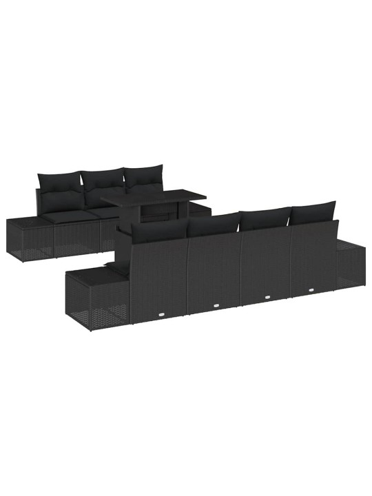 Dārza dīvānu komplekts ar spilvenu 8 pcs melna 100 x 55 x 73 cm