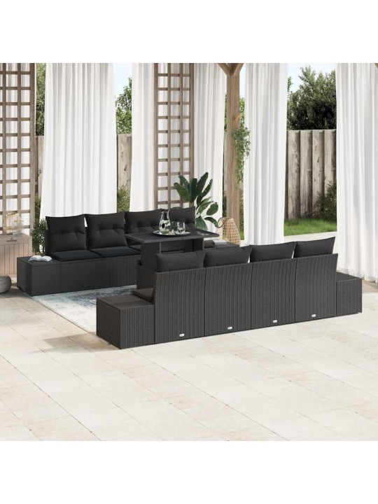 Dārza dīvānu komplekts ar spilvenu 7 pcs melna 100 x 55 x 73 cm