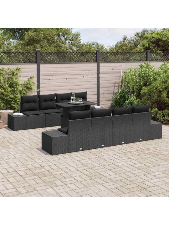 Dārza dīvānu komplekts ar spilvenu 7 pcs melna 100 x 55 x 73 cm