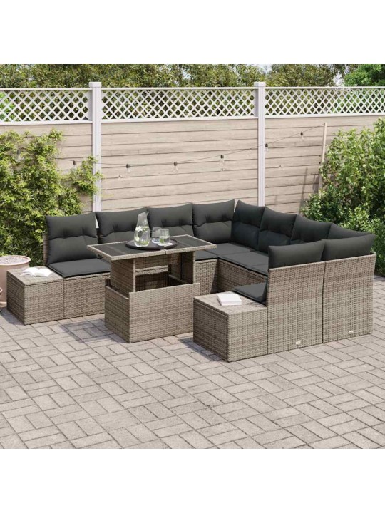 Dārza dīvānu komplekts 9 pcs pelēka 100 x 55 x 73 cm