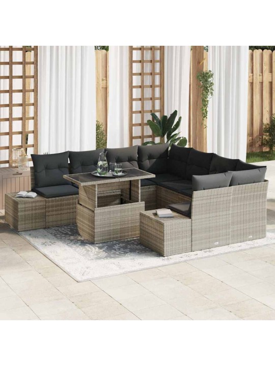 Dārza dīvānu komplekts 9 pcs gaiši pelēka 100 x 55 x 73 cm
