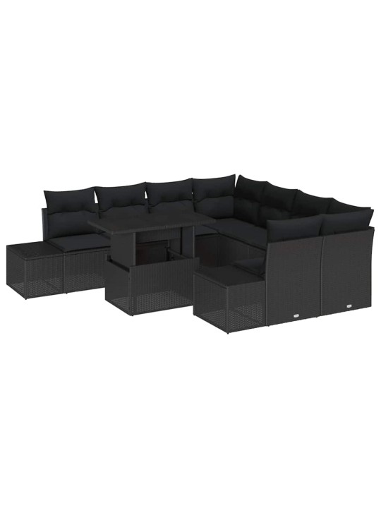 Dārza dīvānu komplekts ar spilvenu 9 pcs melna 100 x 55 x 73 cm