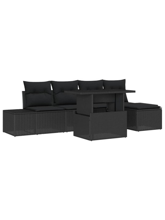 Dārza dīvānu komplekts ar spilvenu 6 pcs melna
