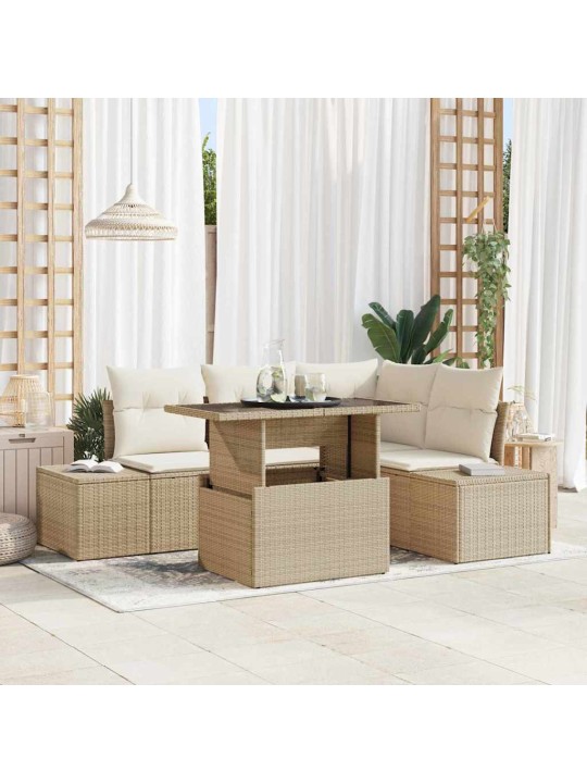 Dārza dīvānu komplekts 5 pcs bēša un krēmkrāsa 100 x 55 x 73 cm