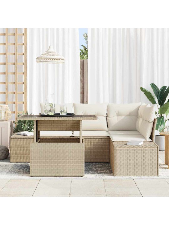 Dārza dīvānu komplekts 5 pcs bēša un krēmkrāsa 100 x 55 x 73 cm