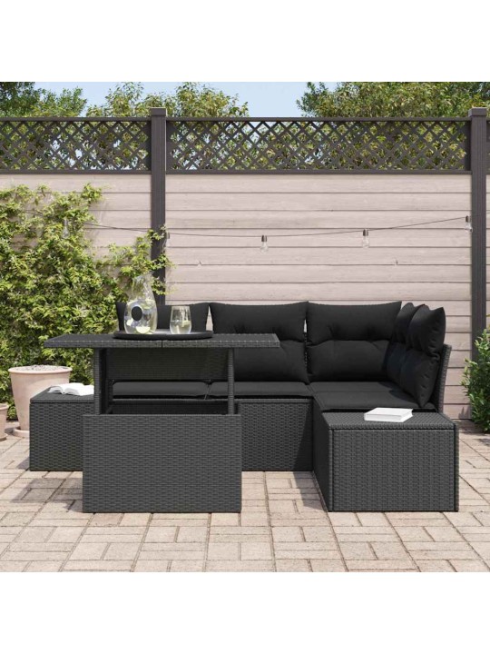 Dārza dīvānu komplekts ar spilvenu 5 pcs melna 100 x 55 x 73 cm