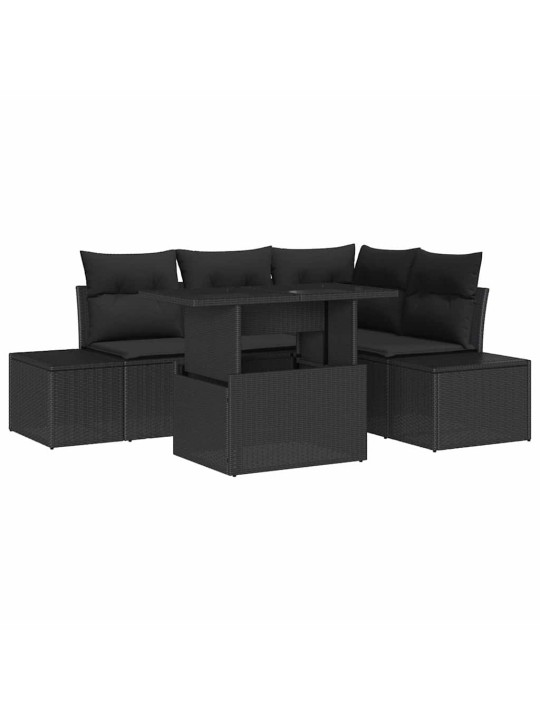 Dārza dīvānu komplekts ar spilvenu 5 pcs melna 100 x 55 x 73 cm