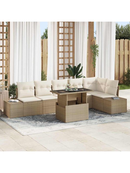 Dārza dīvānu komplekts 7 pcs bēša un krēmkrāsa 100 x 55 x 73 cm