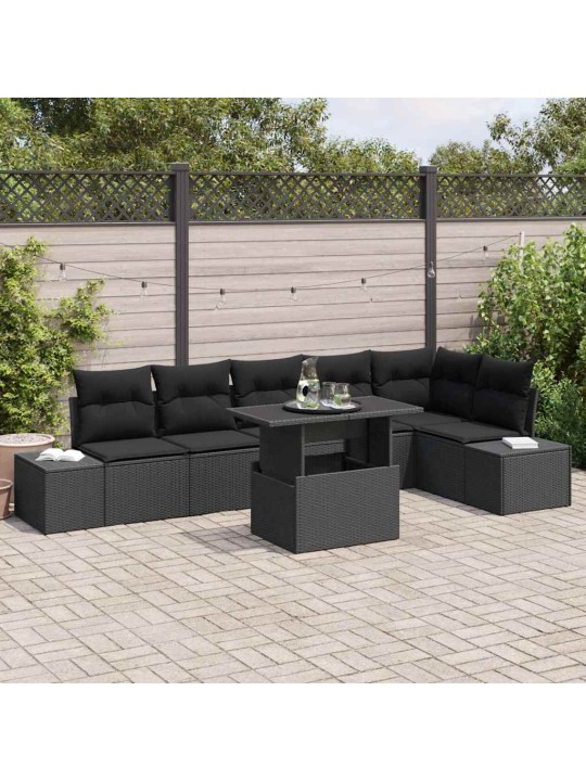Dārza dīvānu komplekts ar spilvenu 7 pcs melna 100 x 55 x 73 cm