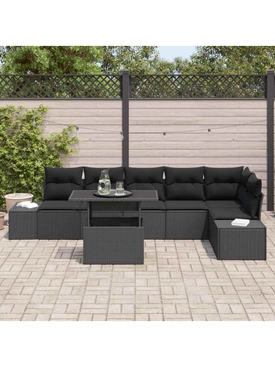 Dārza dīvānu komplekts ar spilvenu 7 pcs melna 100 x 55 x 73 cm