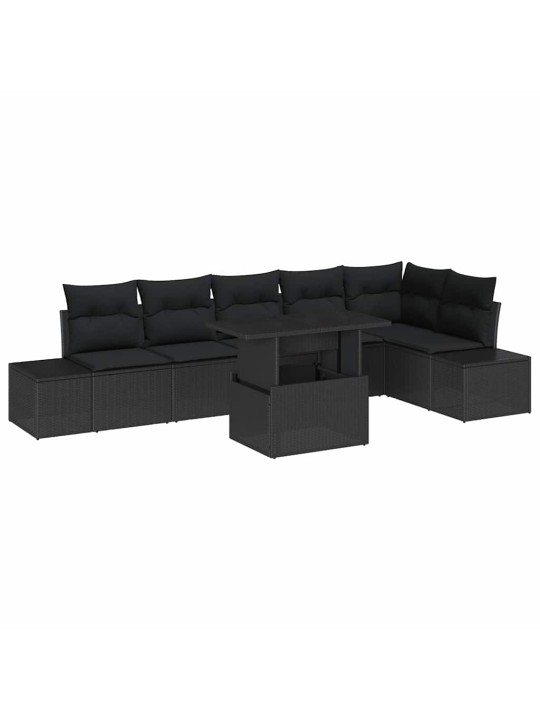 Dārza dīvānu komplekts ar spilvenu 7 pcs melna 100 x 55 x 73 cm
