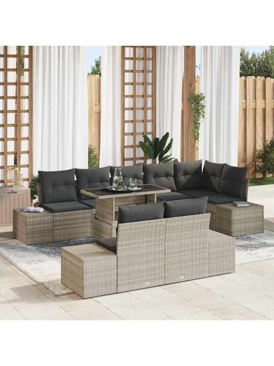 Dārza dīvānu komplekts 9 pcs gaiši pelēka 100 x 55 x 73 cm