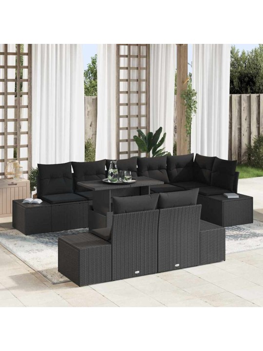 Dārza dīvānu komplekts ar spilvenu 9 pcs melna 100 x 55 x 73 cm